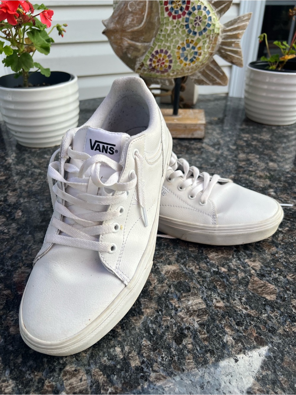 Vans Men’s Seldan Lace-Up Sneakers White Leather, Size 10